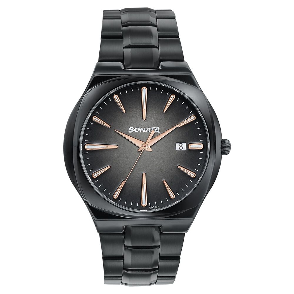 Sonata Festive Quartz Analog Black Dial Black Metal Strap Watch For Men-image-34