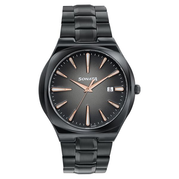 Sonata Festive Quartz Analog Black Dial Black Metal Strap Watch For Men - image number 0