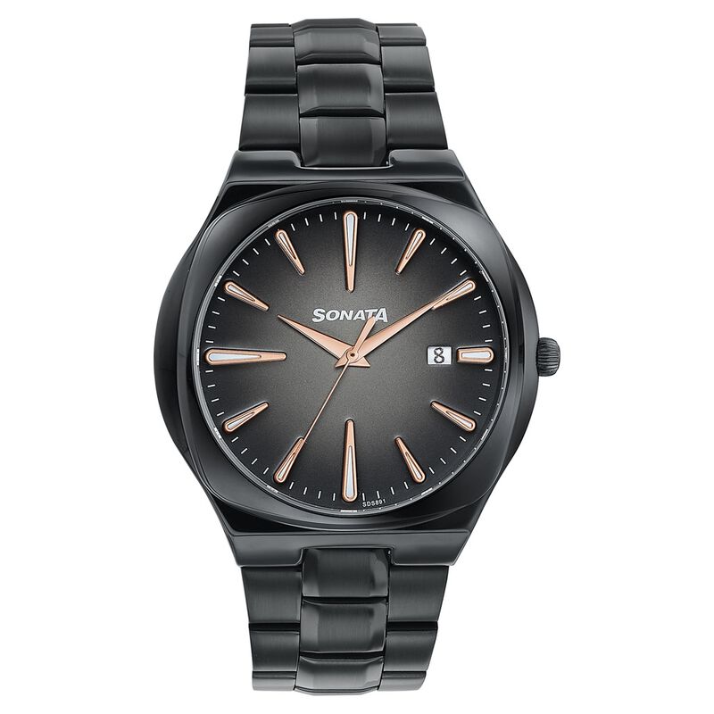 Sonata Festive Quartz Analog Black Dial Black Metal Strap Watch For Men