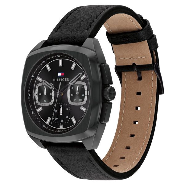 Tommy Hilfiger Multifunction Black Dial Black Leather Strap Watch For Men - image number 1
