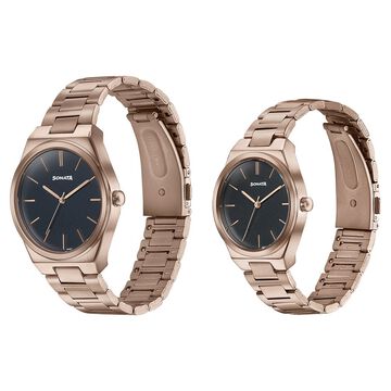 Sonata Wedding Edit Quartz Analog Black Dial Stainless Steel Strap Watch For Pair