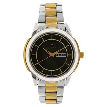 Titan Quartz Analog with Day and Date Black Dial Stainless Steel Strap Watch for Men