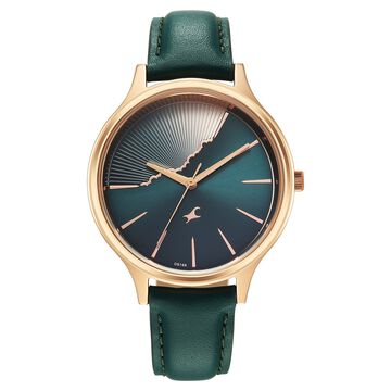 Fastrack Style Up Quartz Analog Green Dial Green Leather Strap Watch For Girls