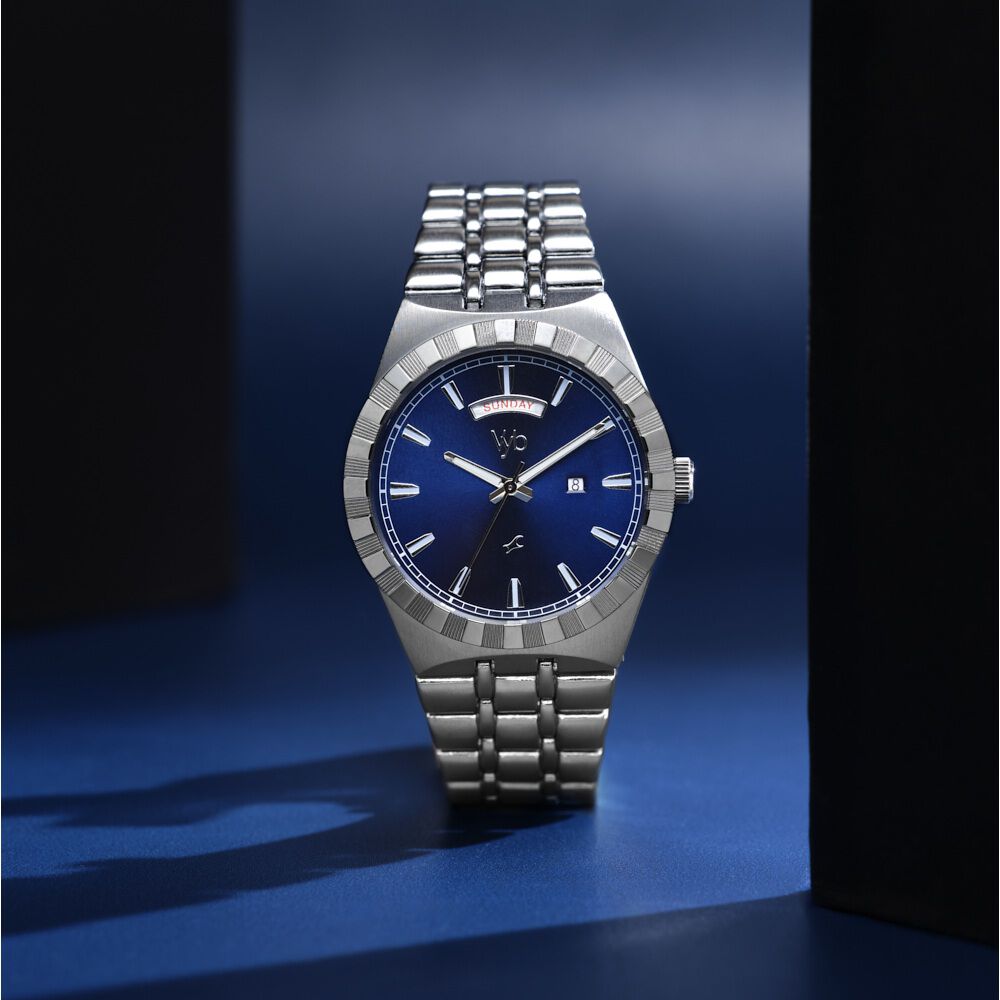 Buy Online Fastrack Vyb Orion Quartz Analog Blue Dial Silver Color Metal Strap Watch For Guys fv30003sm01w Titan