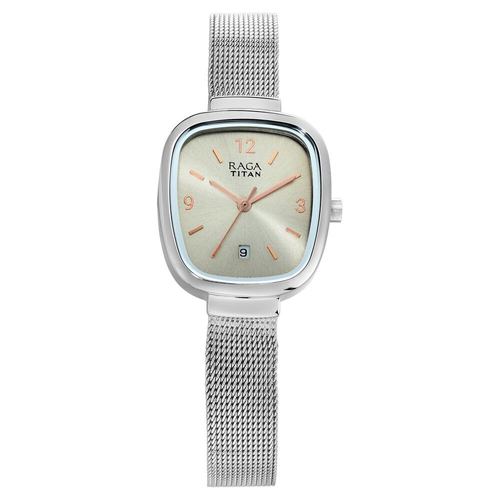 Buy Online Titan Quartz Analog with Date Grey Dial Stainless Steel Strap Watch for Women nm2610sm01 Titan
