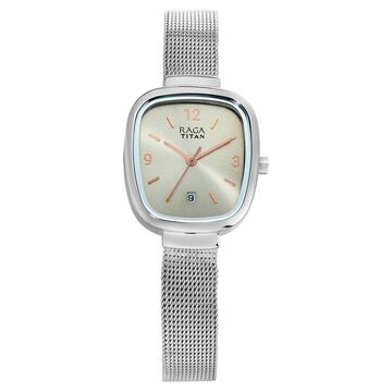 Titan Quartz Analog with Date Grey Dial Stainless Steel Strap Watch for Women