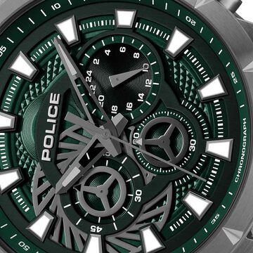 Police Quartz Multifunction Green Dial Black Silicone Strap Watch For Men
