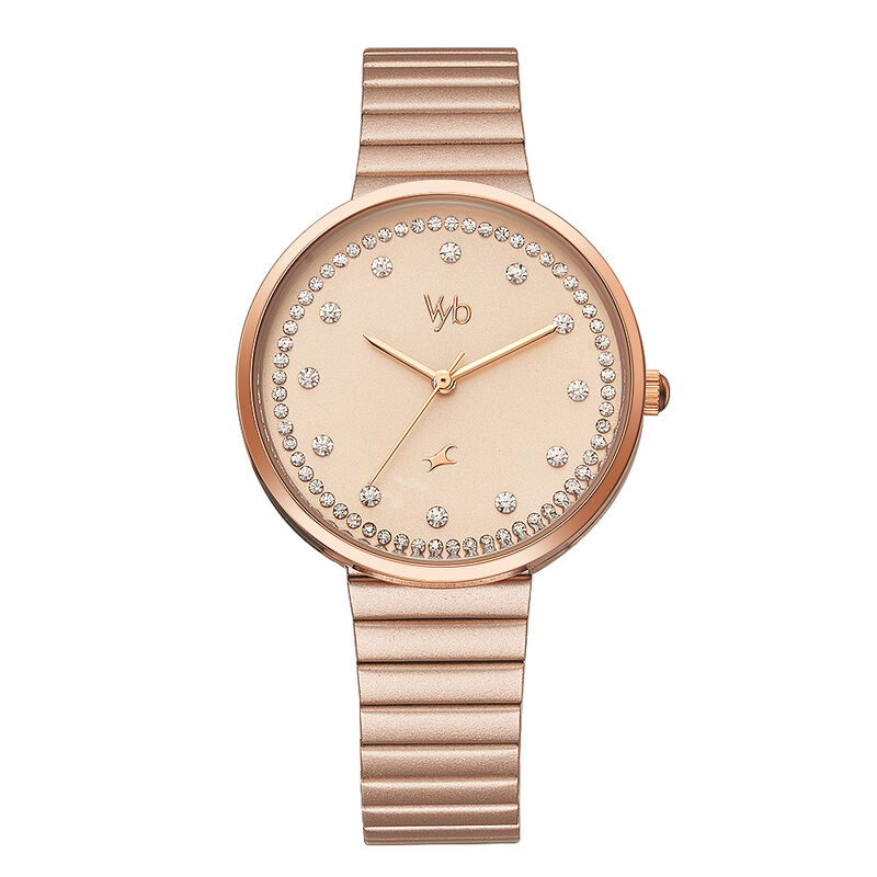 Fastrack Vyb Mirage Quartz Analog Rose Gold Dial Stainless Steel Strap Watch for Girls