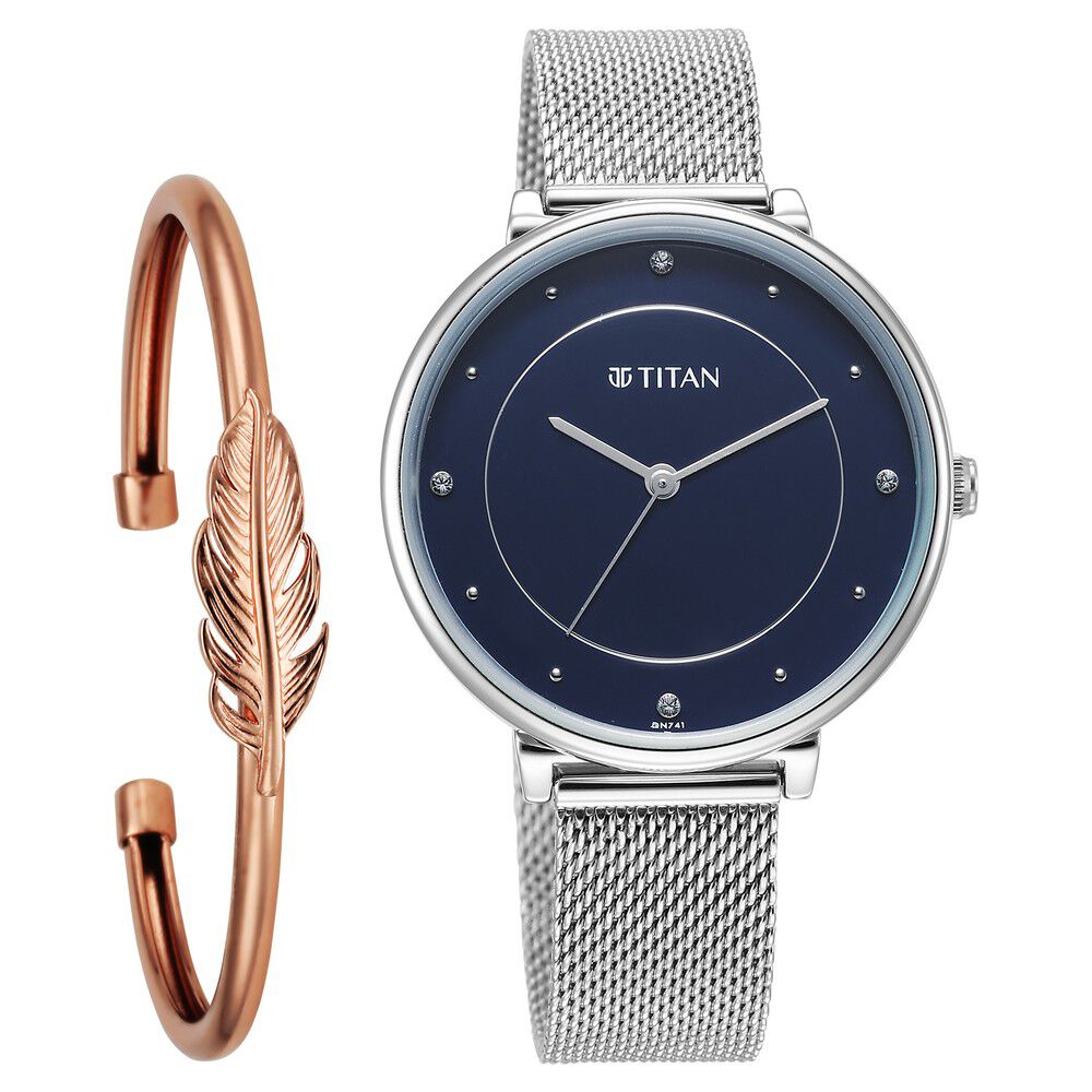 Titan Purple Stackables Quartz Analog Blue Dial Stainless Steel Strap Watch for Women-image-24