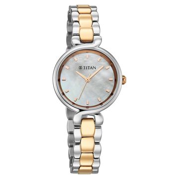 Titan Workday Edit Quartz Analog Mother Of Pearl Dial Two Toned Stainless Steel Strap Watch For Women