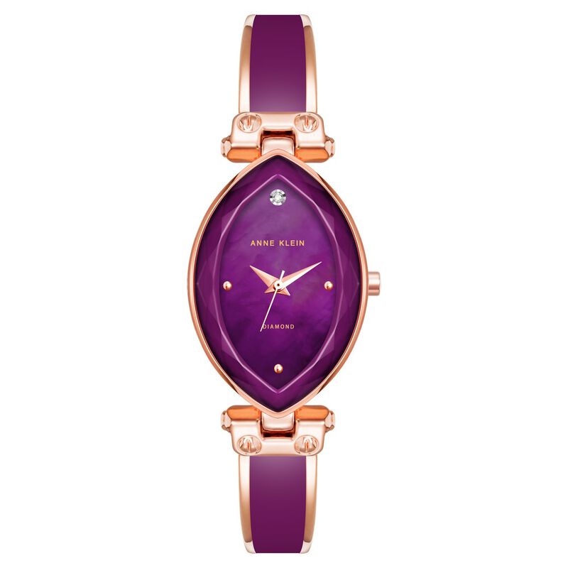 Anne Klein Quartz Analog Purple Dial Rose Gold Plastic Strap Watch For Women