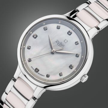 Xylys Swiss Analog Pink Steel And Ceramic Strap White Dial Watch For Women