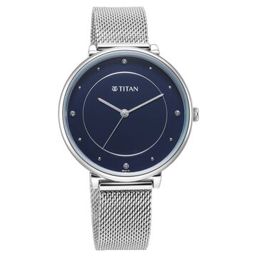 Titan Purple Stackables Quartz Analog Blue Dial Stainless Steel Strap Watch for Women