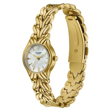 Poze Poze Quartz Analog White Dial Golden Metal Strap Watch For Women