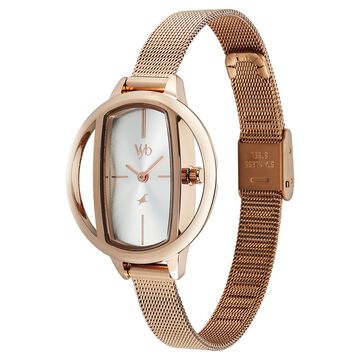 Vyb Charmer By Fastrack Quartz Analog Silver Dial Rose Gold Stainless Steel Strap Watch For Girls