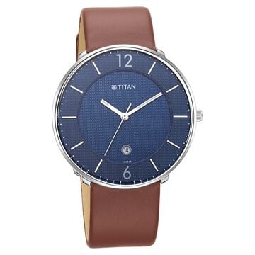 Titan Quartz Analog with Date Blue Dial Leather Strap Watch for Men
