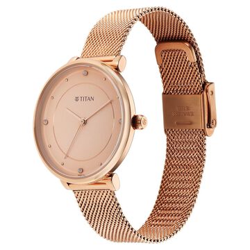 Titan Purple Stackables Quartz Analog Pink Dial Stainless Steel Strap Watch for Women