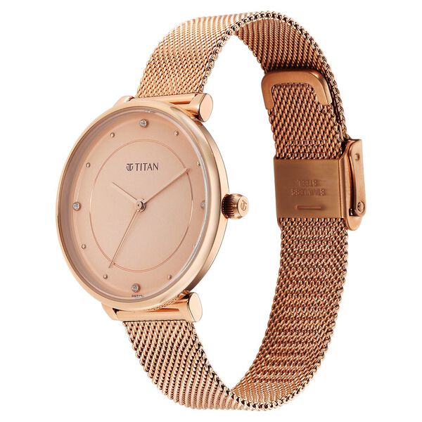 Titan Purple Stackables Quartz Analog Pink Dial Stainless Steel Strap Watch for Women - image number 5