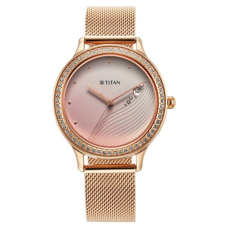 Titan Purple Glam It Up Pink Dial Analog with Date Stainless Steel Strap Watch for Women - image number 0