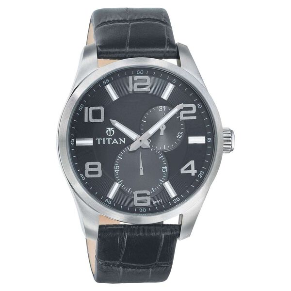 Titan Quartz Analog with Date Black Dial Leather Strap Watch for Men - image number 0