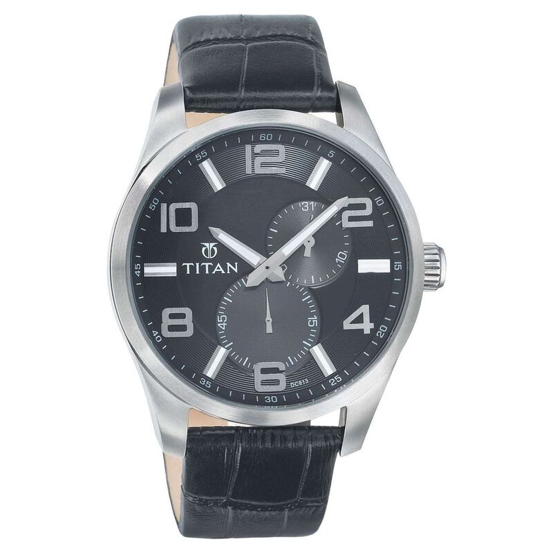 Titan Quartz Analog with Date Black Dial Leather Strap Watch for Men