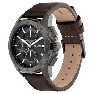 Tommy Hilfiger Quartz Multifunction Grey Dial Brown Leather Strap Watch for Men