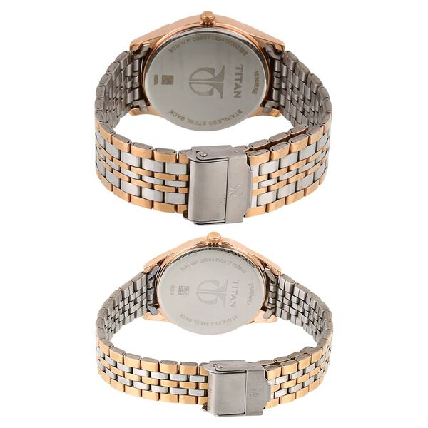 Titan Quartz Analog with Day and Date Silver Dial Stainless Steel Strap Watch for Couple - image number 3