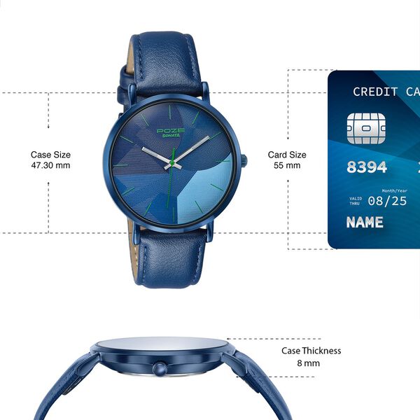 Poze By Sonata Quartz Analog Blue Dial Blue Leather Strap Watch For Men - image number 3