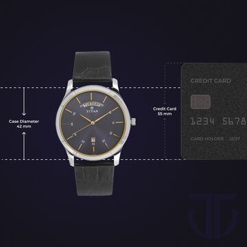 Titan Workwear Blue Dial Analog with Day and Date Leather Strap watch for Men
