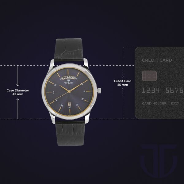 Titan Workwear Blue Dial Analog with Day and Date Leather Strap watch for Men - image number 2