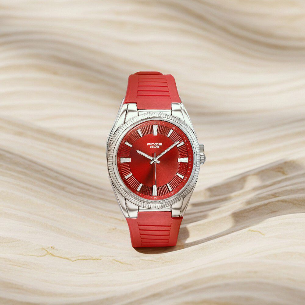 Poze By Sonata Quartz Analog Red Dial Red Silicone Strap Watch For Men-image-44
