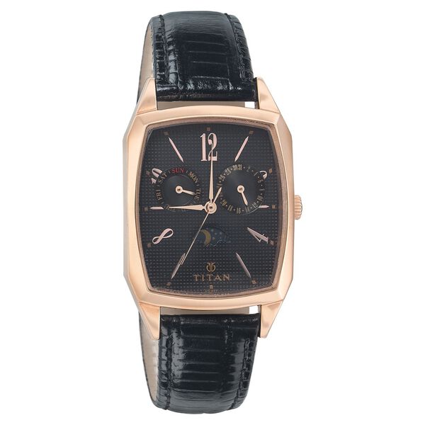 Titan Classic Black Dial Quartz Multifunction Leather Strap watch for Men - image number 0