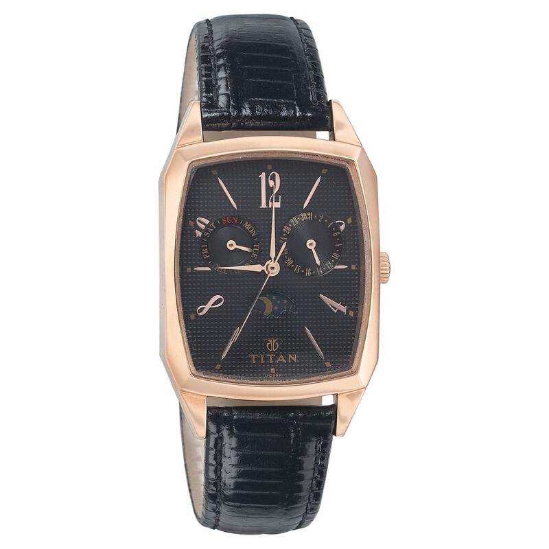 Titan Classic Black Dial Quartz Multifunction Leather Strap watch for Men - image number 0