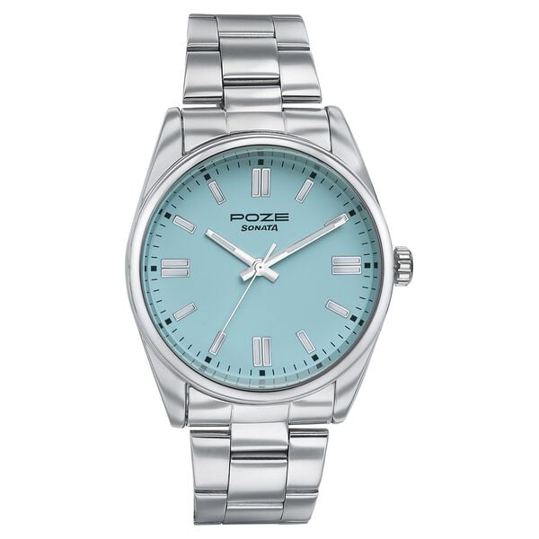 Sonata Poze Quartz Analog Blue Dial Silver Metal Strap Watch For Men - image number 1