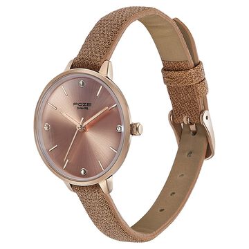 Sonata Poze Quartz Analog Rose Gold Dial Leather Strap Watch for Women