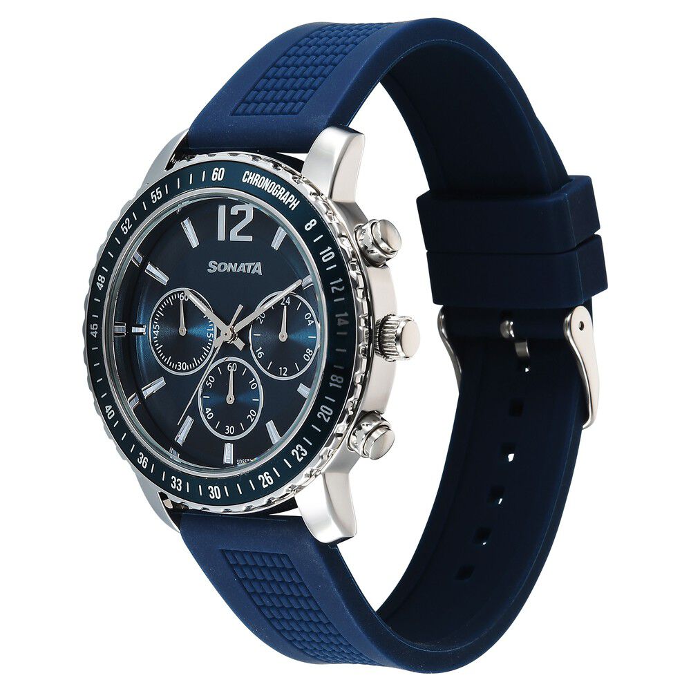 Buy Online Sonata Chronos Quartz Analog with Date Blue Dial Blue