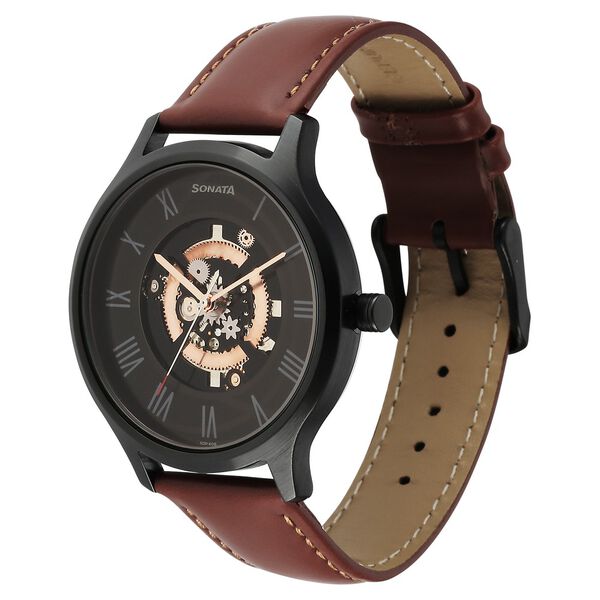 Sonata Unveil Quartz Analog Black Dial Leather Strap Watch for Men - image number 1