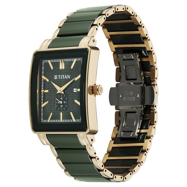 Titan Regalia Shaped Ceramic Quartz Analog with Date Green Dial Steel & Ceramic Strap Watch For Men - image number 2