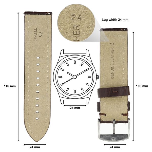 24 mm Brown Genuine Leather Strap for Men - image number 1