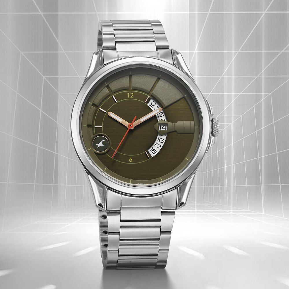 Fastrack Groove Quartz Analog with Date Green Dial Silver Stainless Steel Strap Watch For Guys-image-35