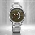 Fastrack Groove Quartz Analog with Date Black Dial Brown Stainless Steel Strap Watch For Guys