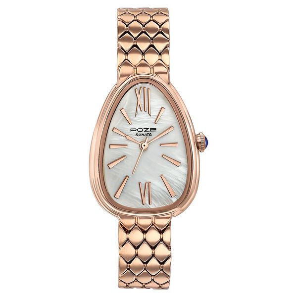 Sonata Poze Quartz Analog Mother of Pearl Dial Rose Gold Metal Strap Watch For Women - image number 1