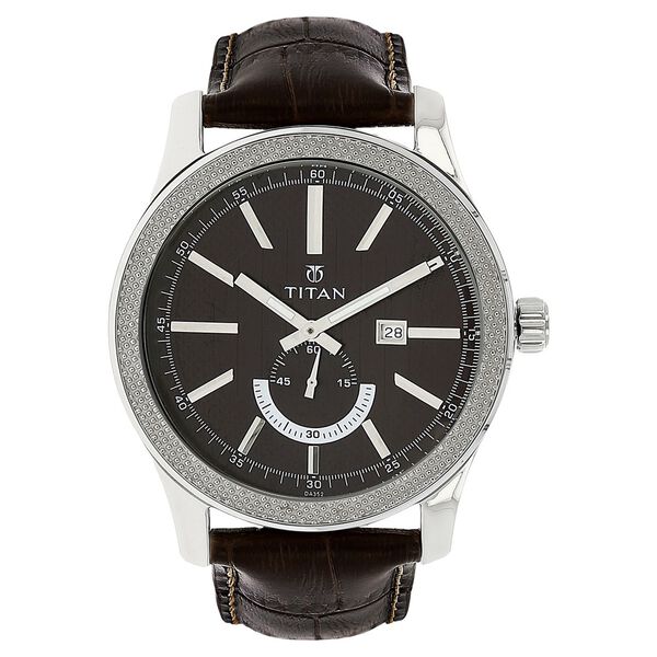 Titan Quartz Analog with Date Brown Dial Leather Strap Watch for Men - image number 0