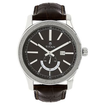 Titan Quartz Analog with Date Brown Dial Leather Strap Watch for Men