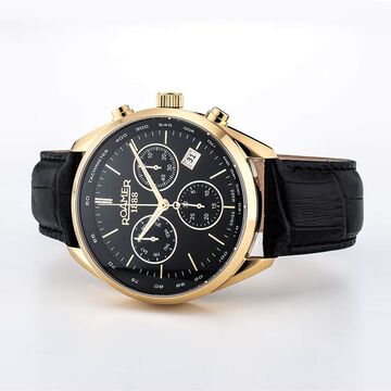 Roamer Pro Chrono Quartz Chronograph With Date Black Dial Black Leather Strap Watch For Men