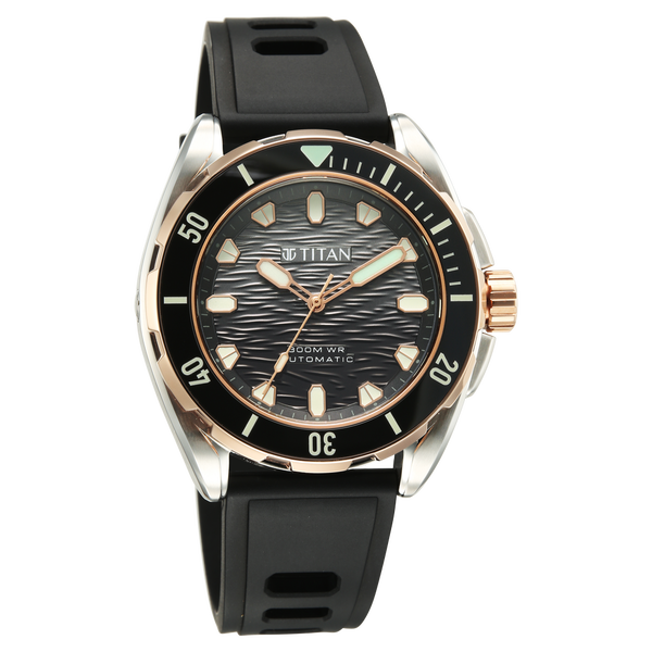 Titan Zero Hour Diver's 300m Automatic Analog with Black Dial Silver Stainless Steel & Black FKM Strap Watch for Men - image number 3
