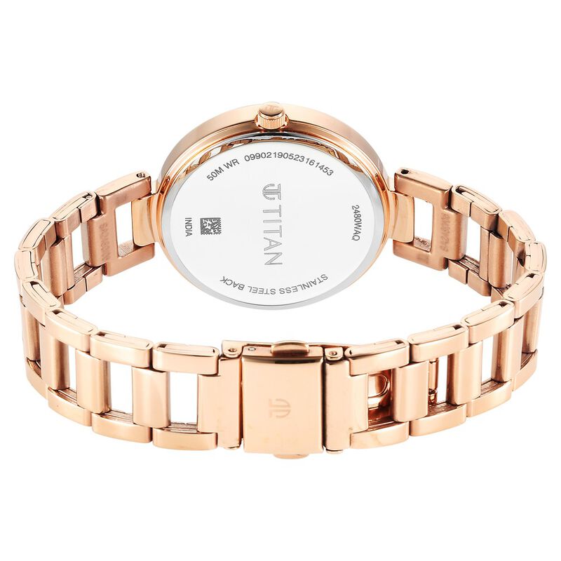 Titan Workwear Quartz Analog Beige Dial Rose Gold Stainless Steel Strap Watch for Women - image number 4
