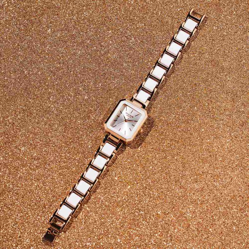 Sonata Poze Quartz Analog Silver Dial Two Toned Color Stainless Steel Strap Watch For Women