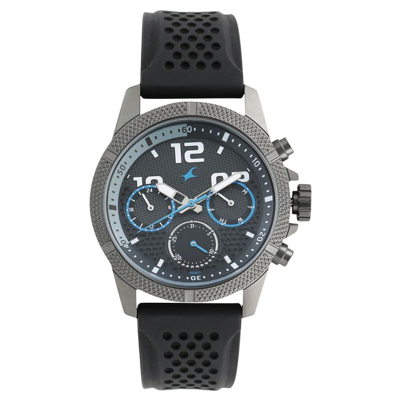 Fastrack Loopholes Quartz Multifunction Black Dial Silicone Strap Watch for Guys - image number 0