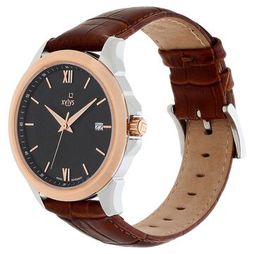 Xylys Swiss Analog Leather Strap Black Dial Watch for Men